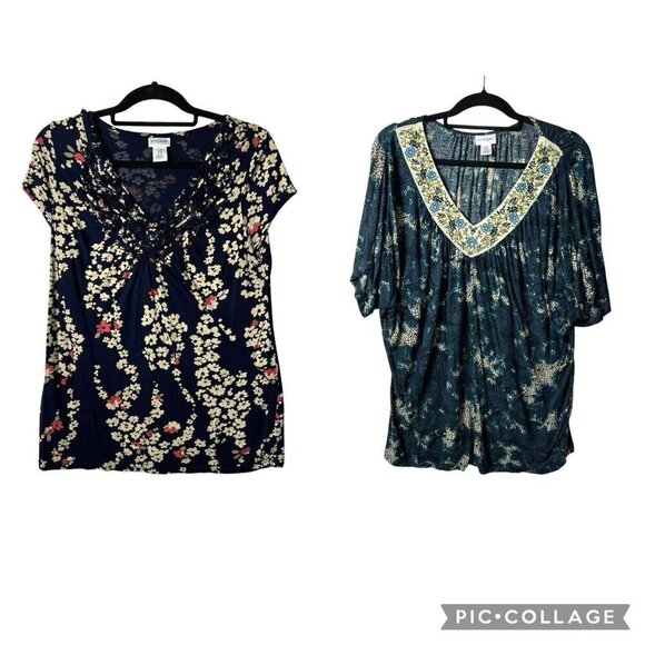 Lot Of 2 Motherhood Maternity Floral Tops Women’s Size Medium - Picture 1 of 14